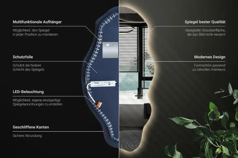 Spegel organisk form med led trendigt