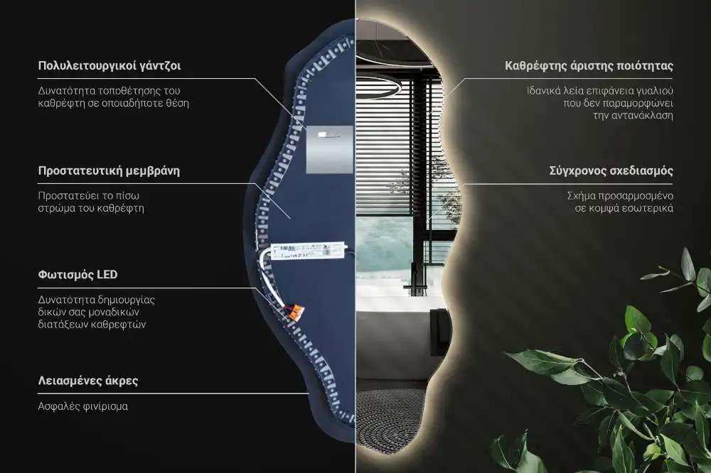 Spegel organisk form med led trendigt