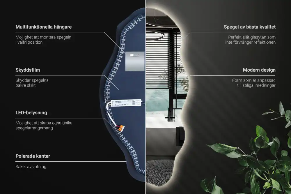 Spegel organisk form med led trendigt