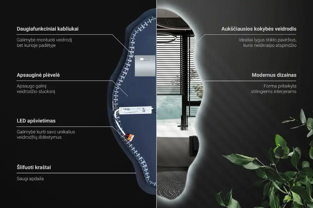 Spegel organisk form med led trendigt