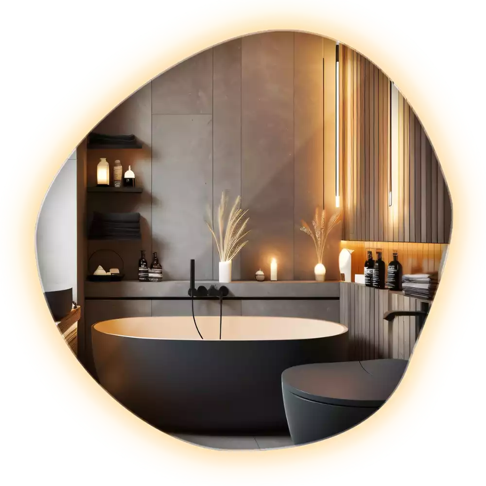 Spegel med led belysning vägg