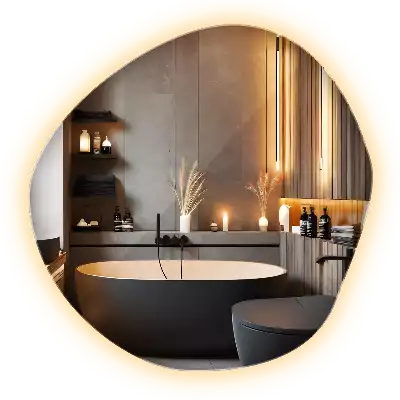 Spegel med led belysning vägg