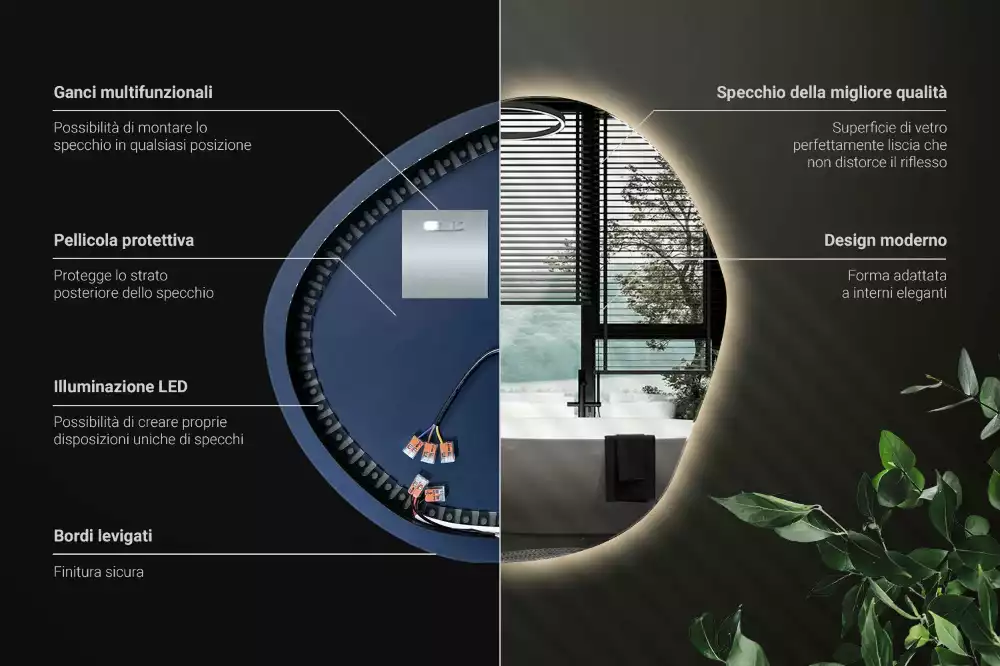 Spegel med led belysning vägg