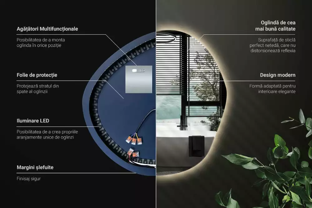 Spegel med led belysning vägg