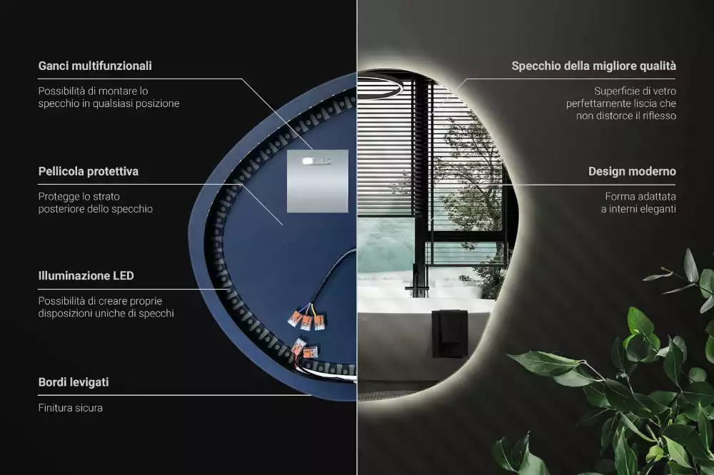 Spegel med led belysning vägg