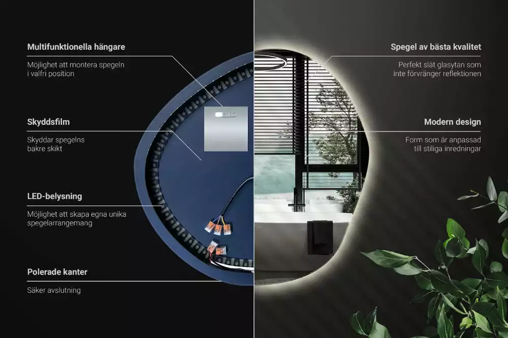 Spegel med led belysning vägg