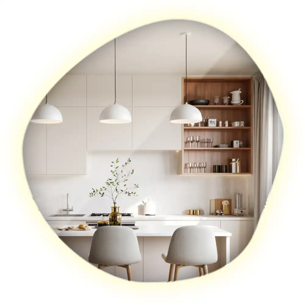 Spegel med led belysning vägg