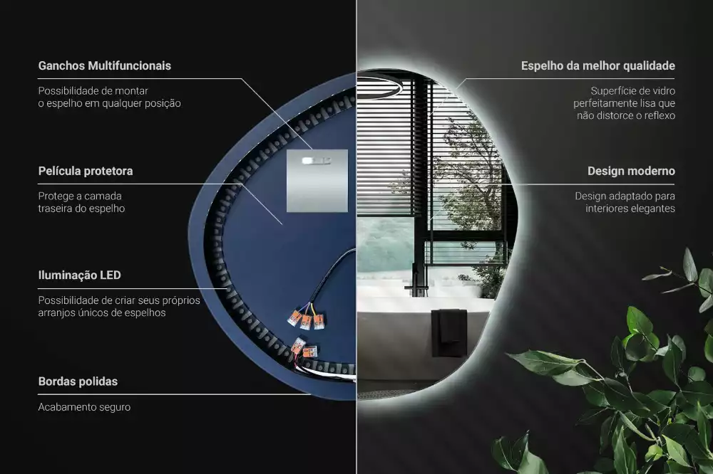 Spegel med led belysning vägg