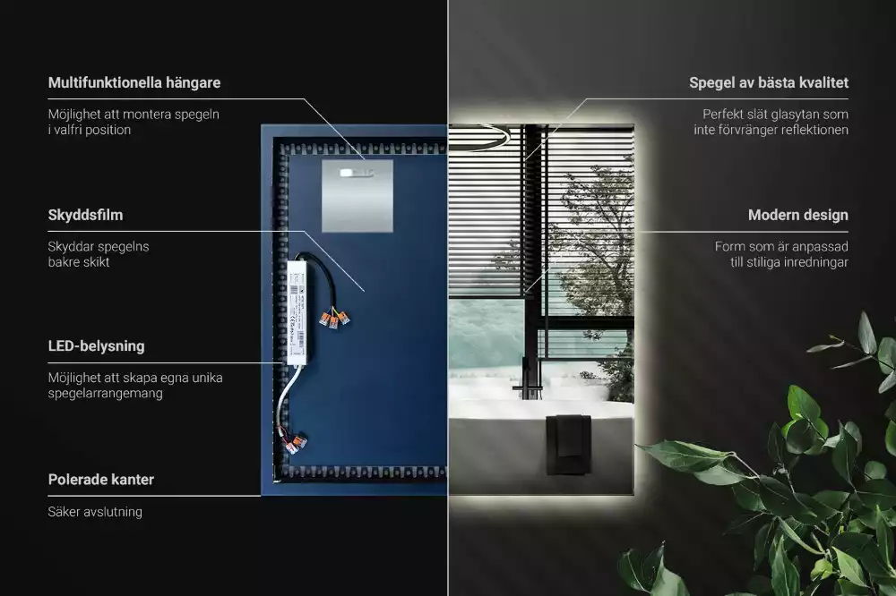 Fyrkantig spegel modern led