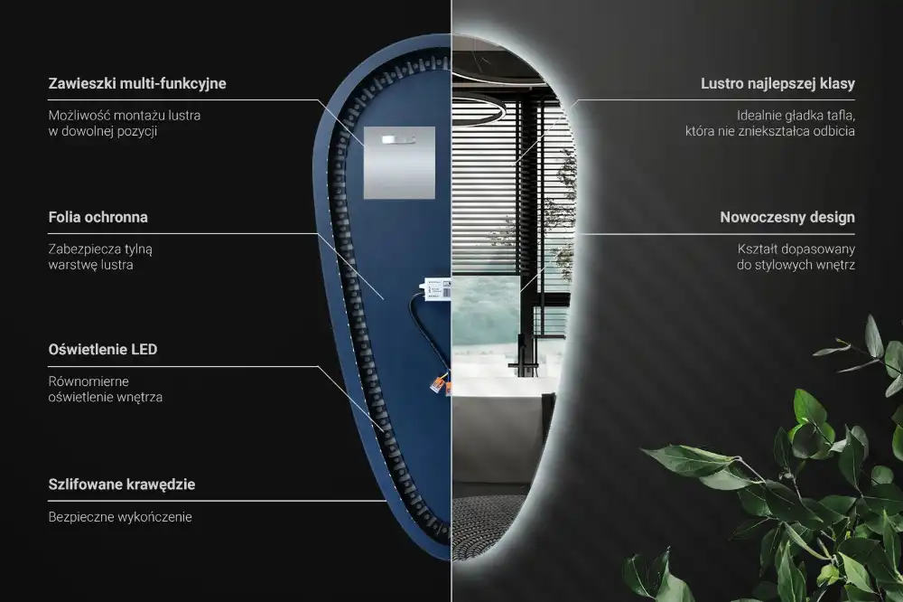 Led spegel droppformad