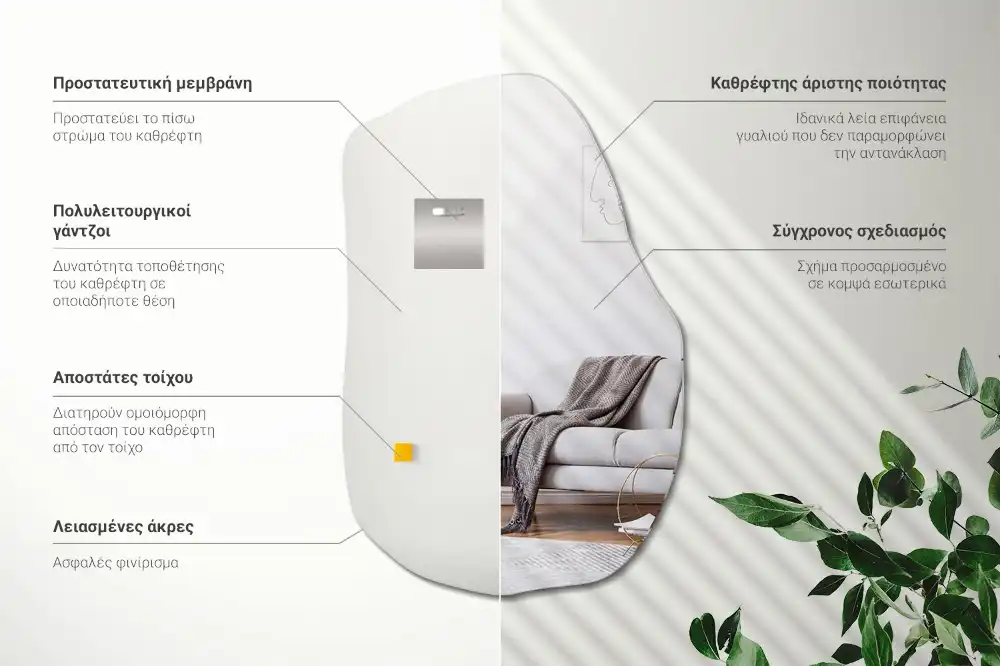 Oregelbunden spegel skulptural