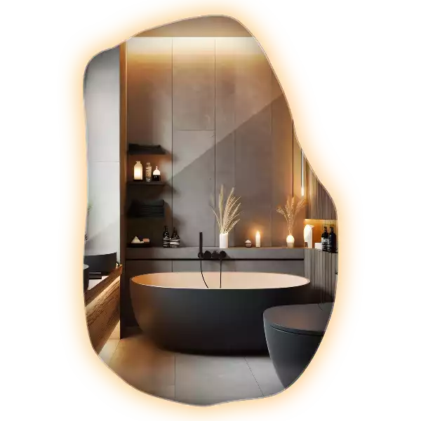 Oregelbunden spegel skulptural med led ljus