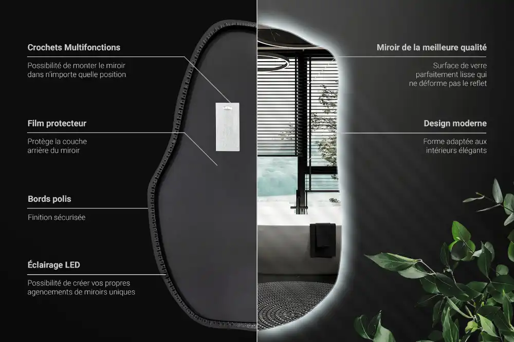 Oregelbunden spegel skulptural med led ljus