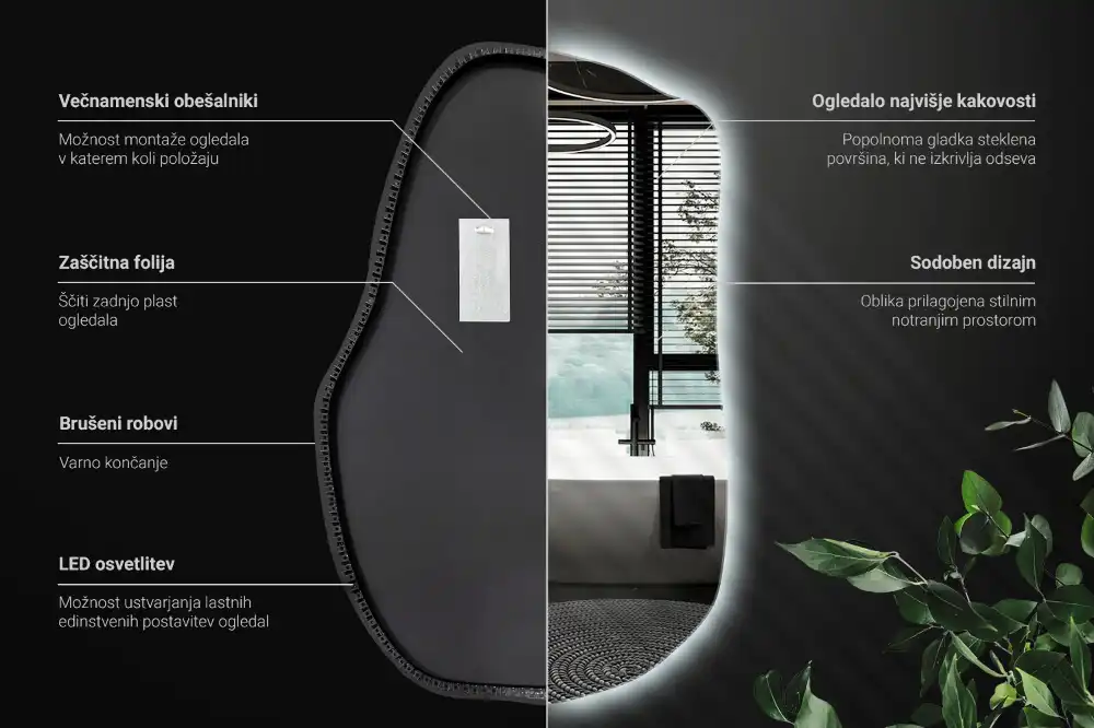 Oregelbunden spegel skulptural med led ljus