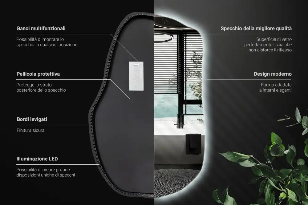 Oregelbunden spegel skulptural med led ljus