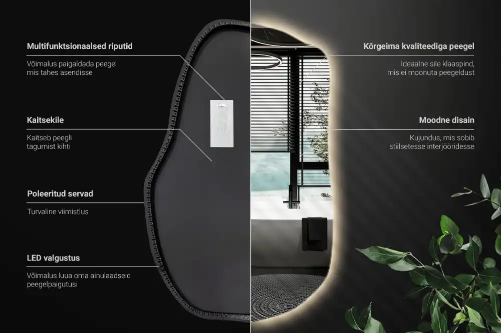 Oregelbunden spegel skulptural med led ljus