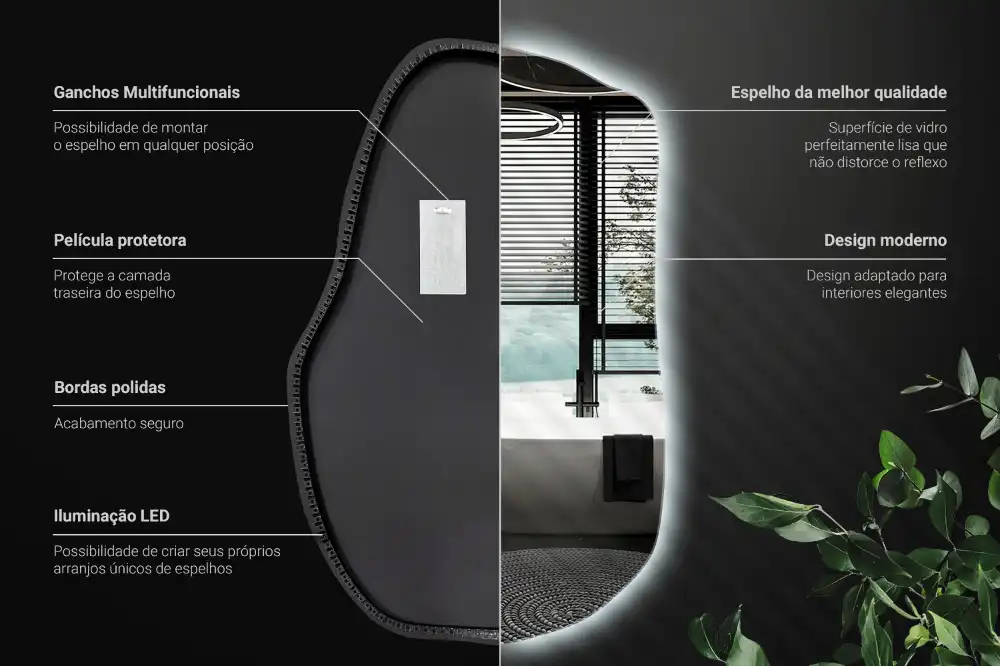 Oregelbunden spegel skulptural med led ljus