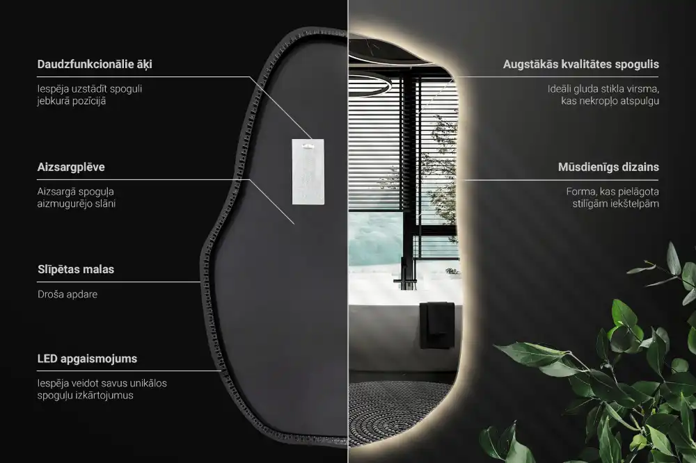 Oregelbunden spegel skulptural med led ljus