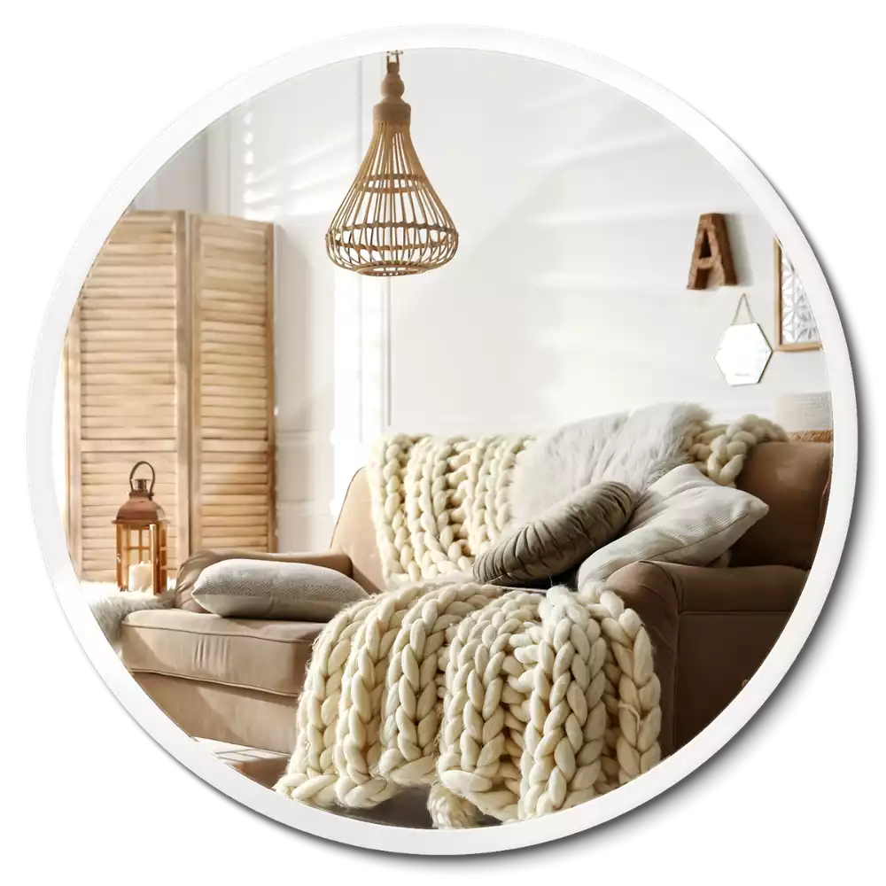 Rund spegel i vit ram