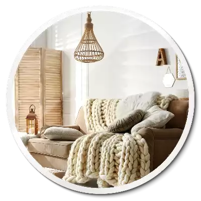 Rund spegel i vit ram