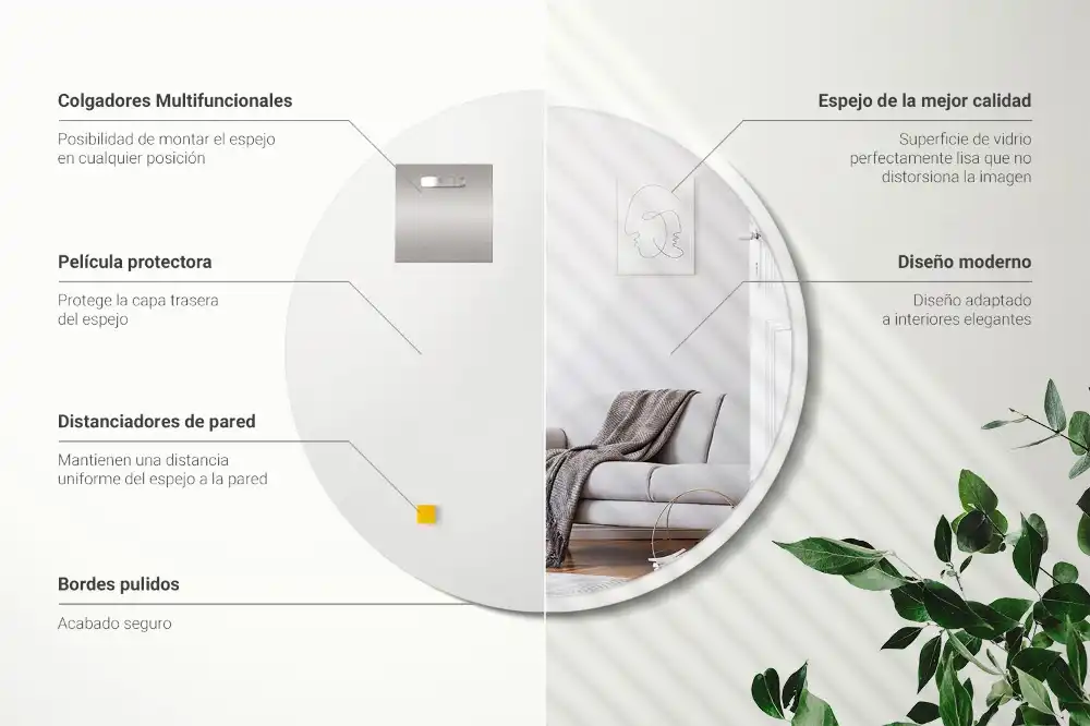 Rund spegel i vit ram