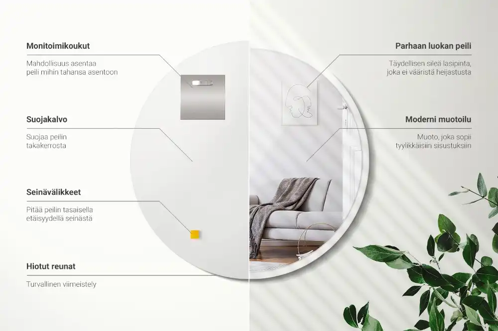 Rund spegel i vit ram