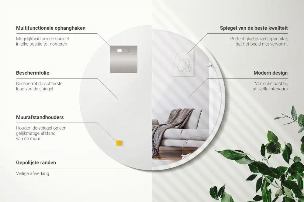 Rund spegel i vit ram