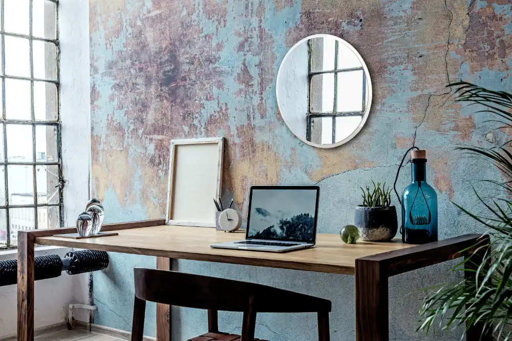 Rund spegel i vit ram