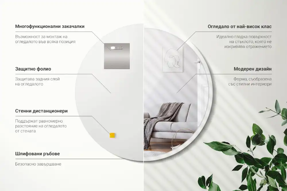 Rund spegel i vit ram