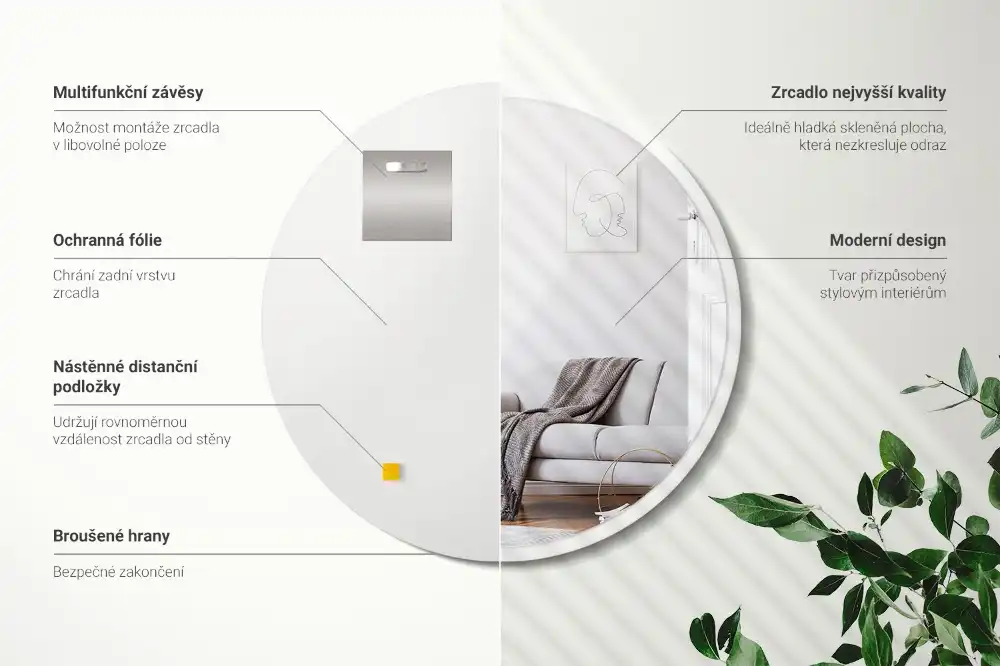 Rund spegel i vit ram