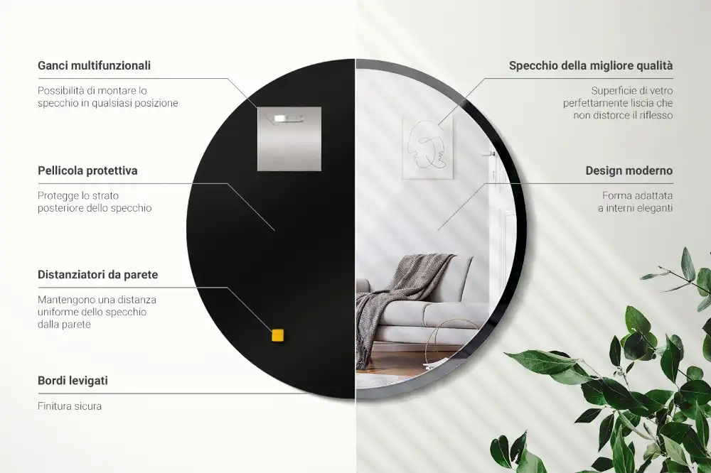 Rund spegel i svart ram