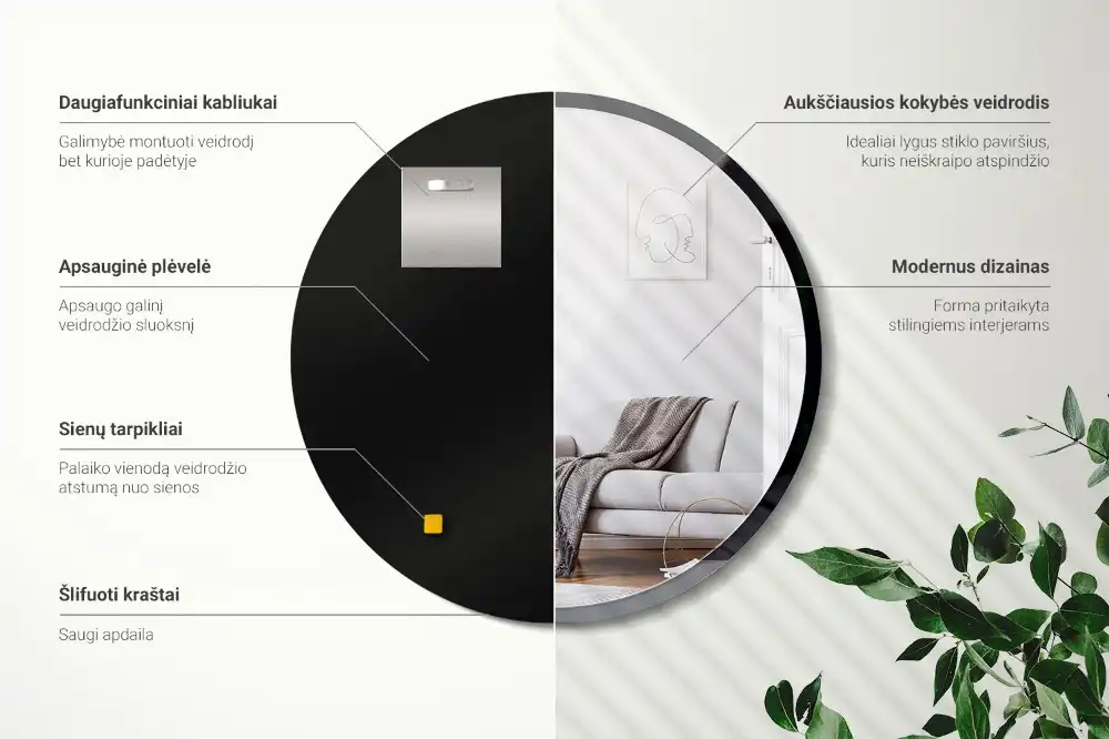 Rund spegel i svart ram