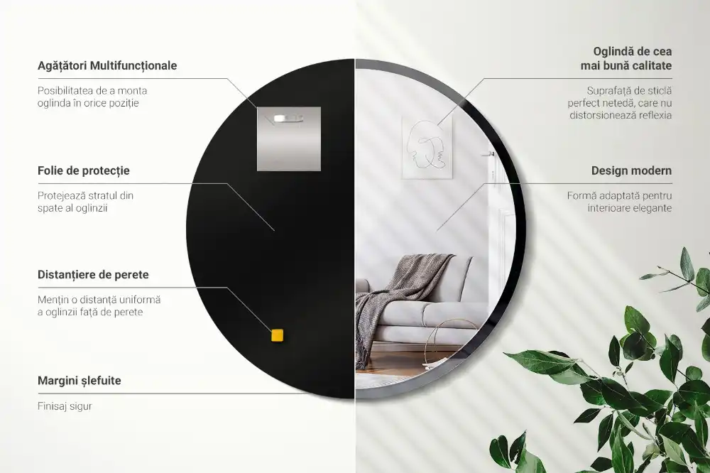 Rund spegel i svart ram