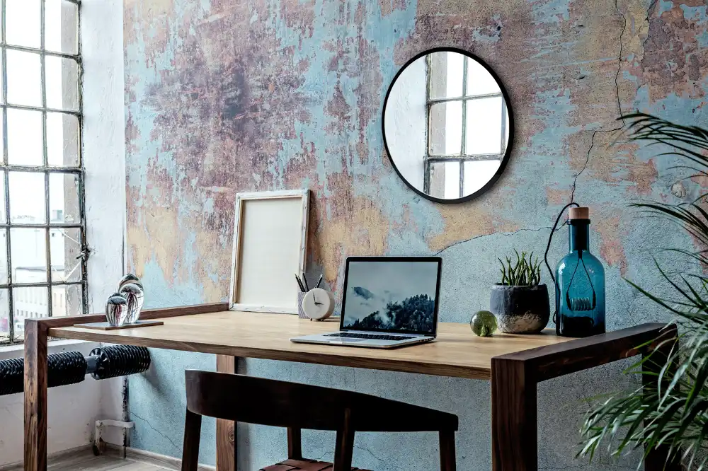 Rund spegel i svart ram