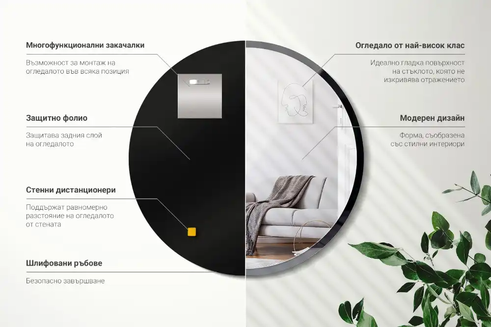 Rund spegel i svart ram