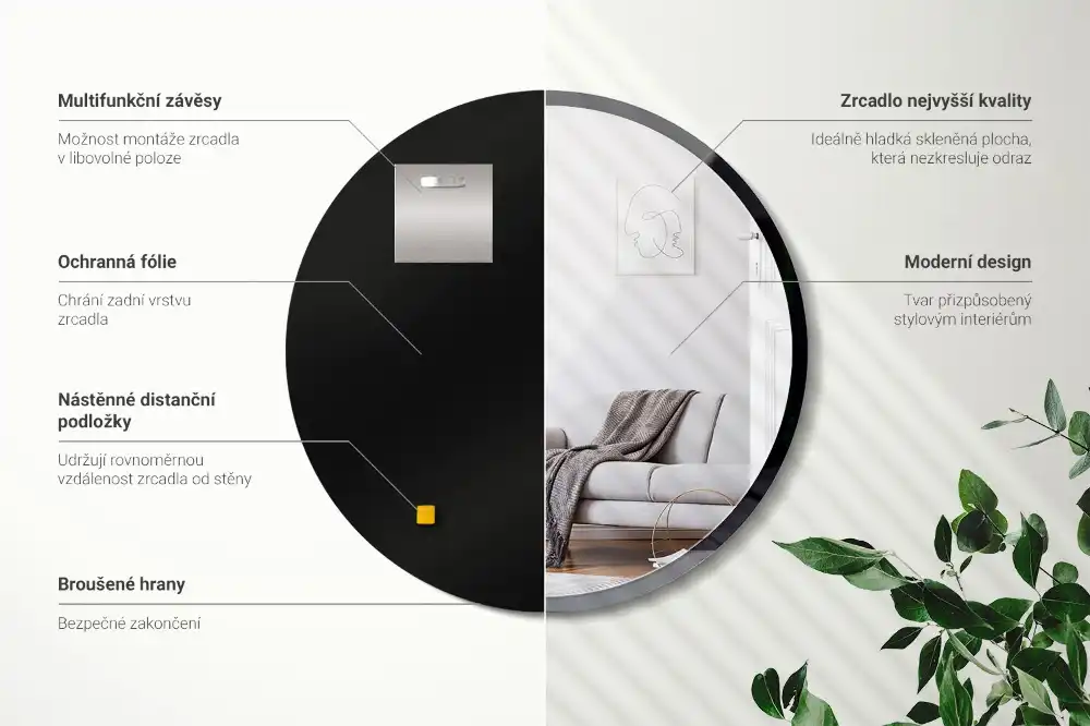 Rund spegel i svart ram