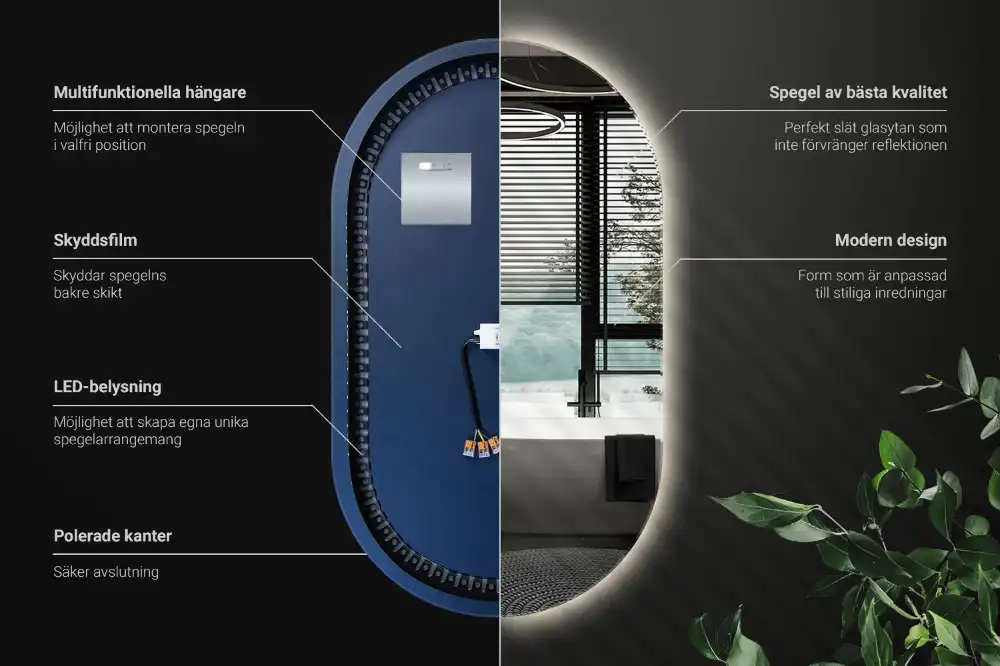 Oval spegel med LED belysning