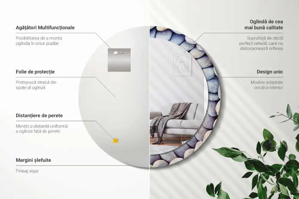 Rund spegel med tryckt ram Havsstenar cirklar