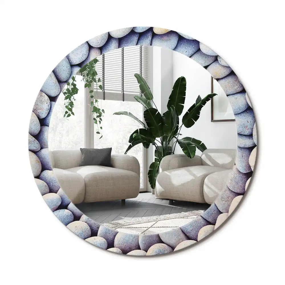 Rund spegel med tryckt ram Havsstenar cirklar