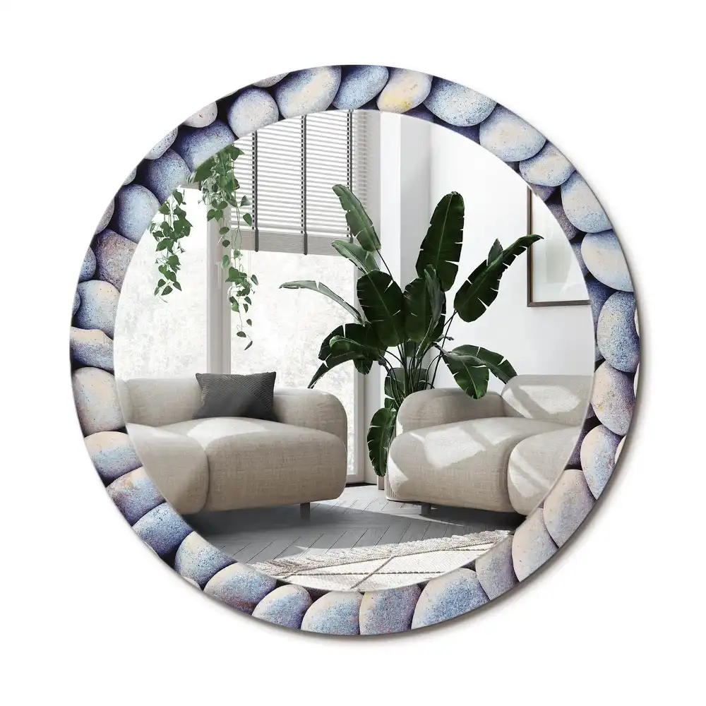 Rund spegel med tryckt ram Havsstenar cirklar