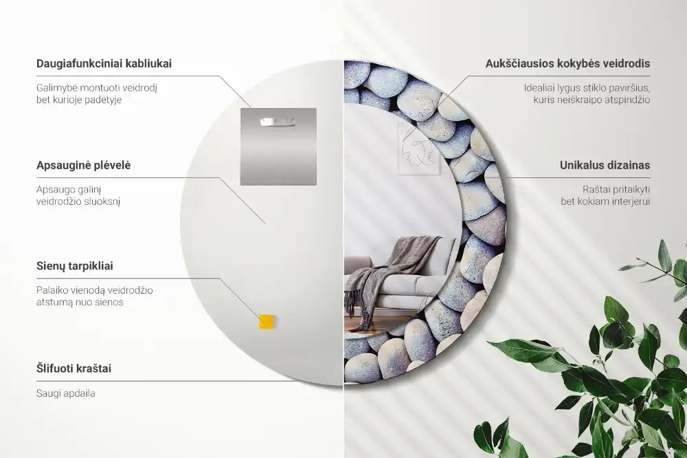 Rund spegel med tryckt ram Havsstenar cirklar