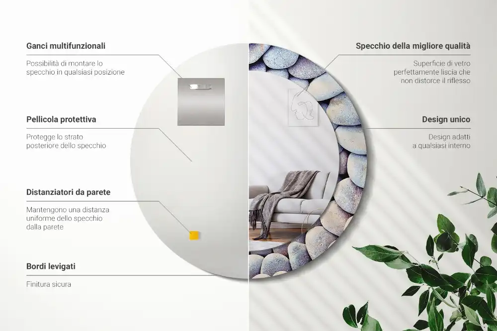 Rund spegel med tryckt ram Havsstenar cirklar