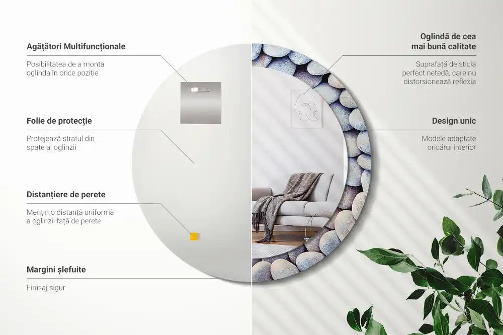 Rund spegel med tryckt ram Havsstenar cirklar