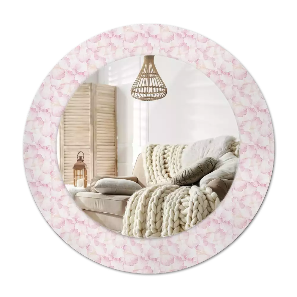 Rond spegel med tryckt ram Blomblad