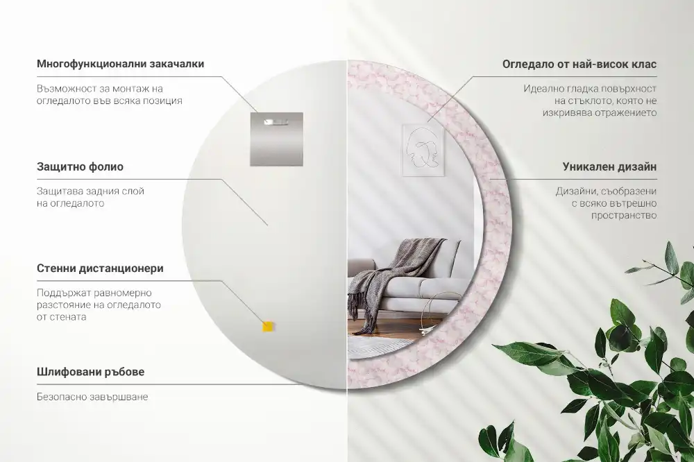 Rund spegel med tryckt ram Blomblad