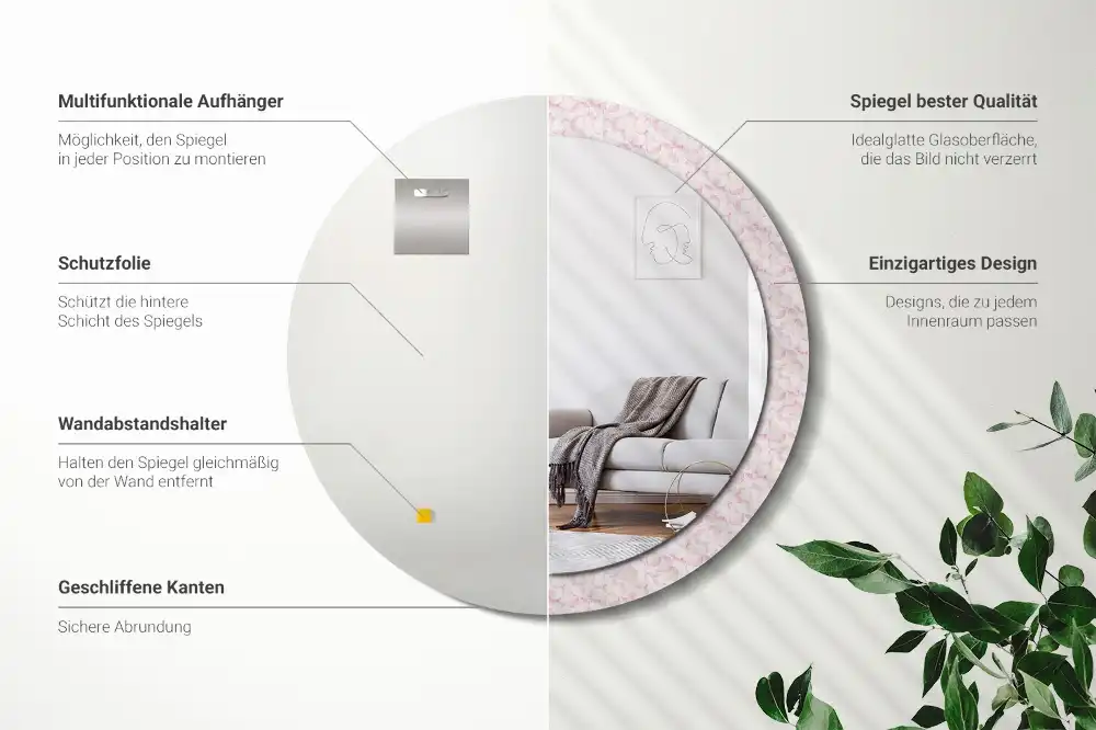 Rund spegel med tryckt ram Blomblad