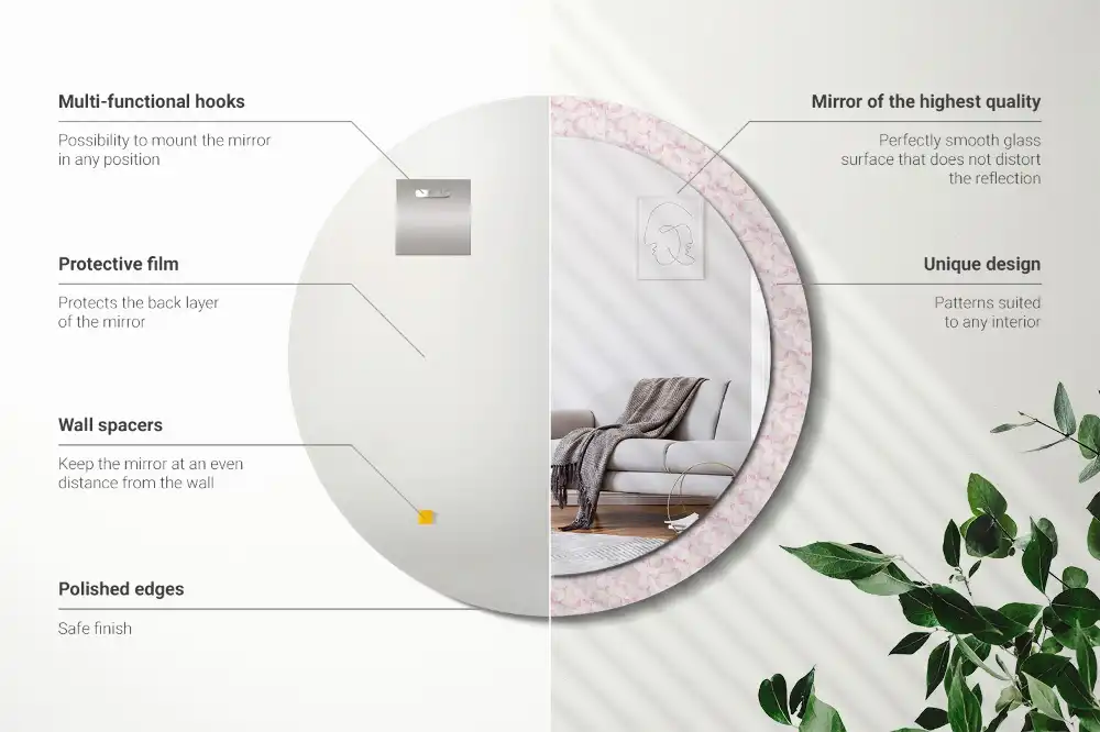 Rund spegel med tryckt ram Blomblad