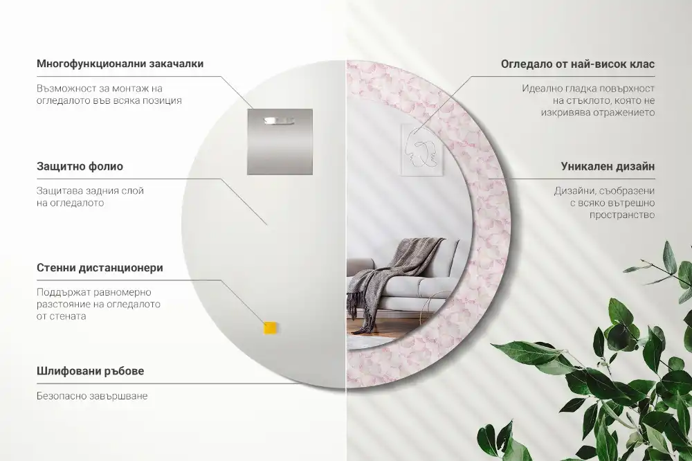 Rund spegel med tryckt ram Blomblad