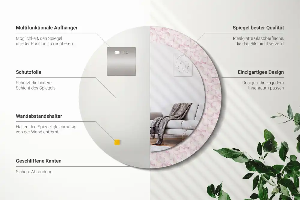 Rund spegel med tryckt ram Blomblad