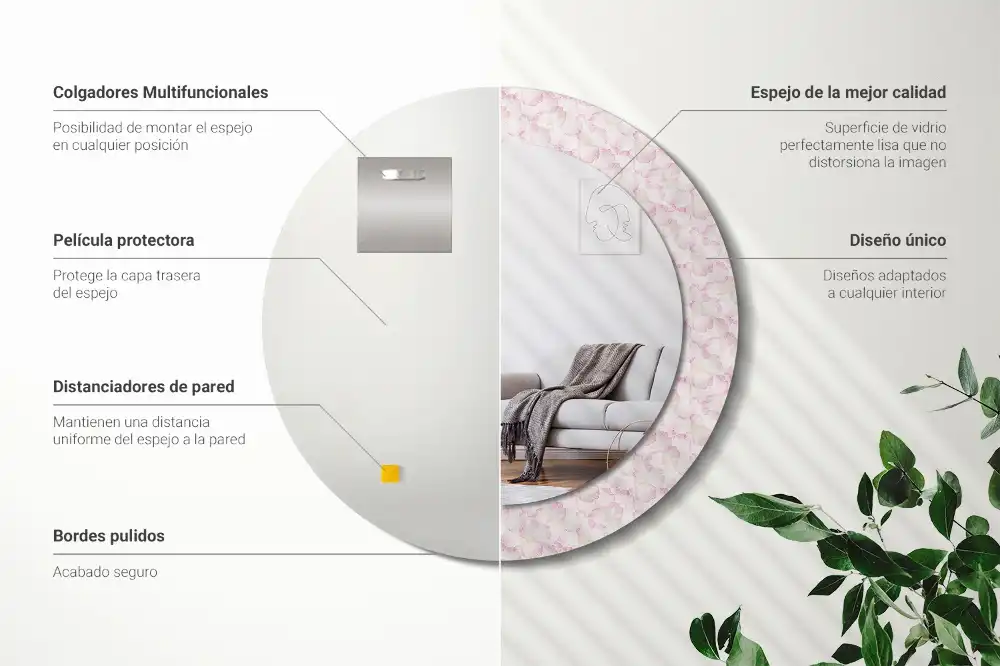 Rund spegel med tryckt ram Blomblad